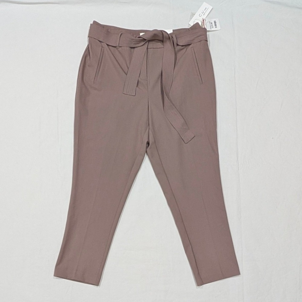 C by One Mauve Brown High Waisted Slim Leg Ankle Pants with Tie Belt Size Large